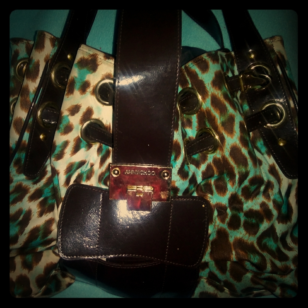 Gorgeous leopard w tiff blue large Jimmy Choo bag